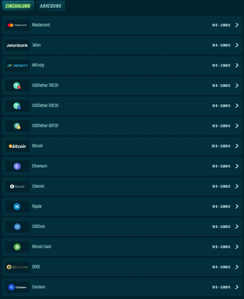 Einzahlungsprozess Schritt für Schritt