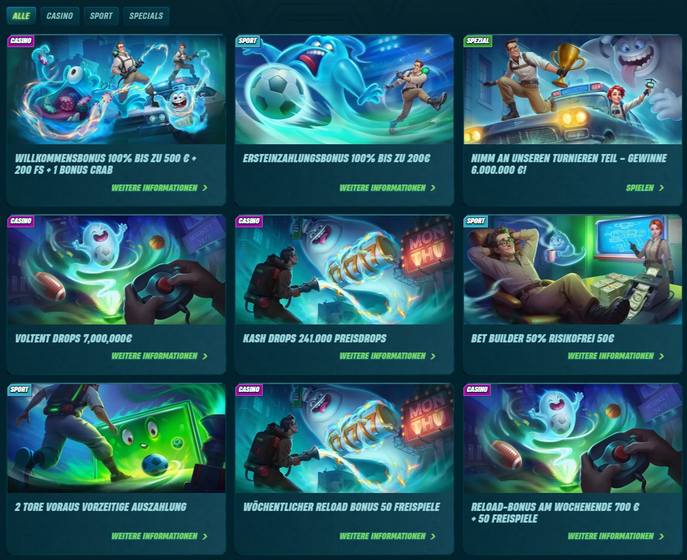 Caspero Bonus und Aktionen