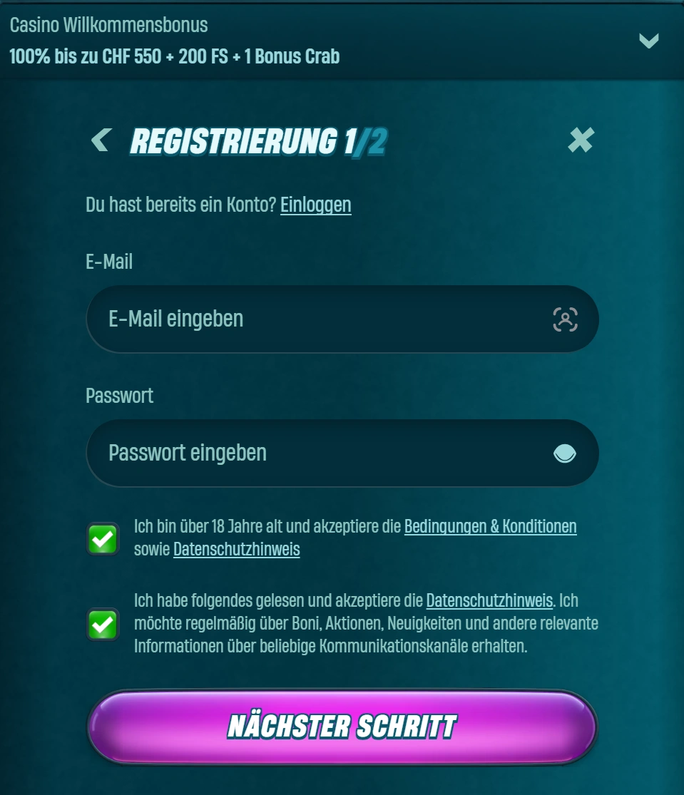 Registrierung bei Caspero